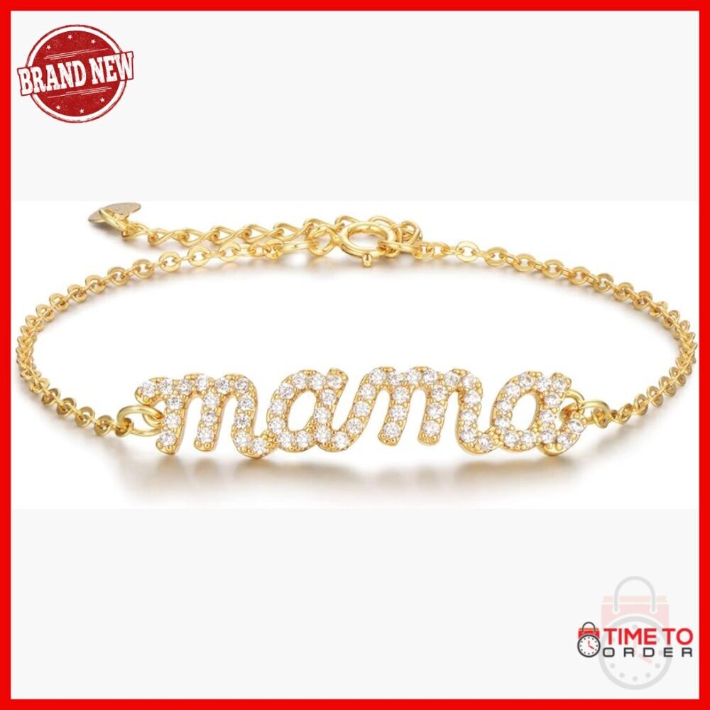24K Gold Filled Mama Charm Bracelet 925 Sterling Silver Dainty Layering